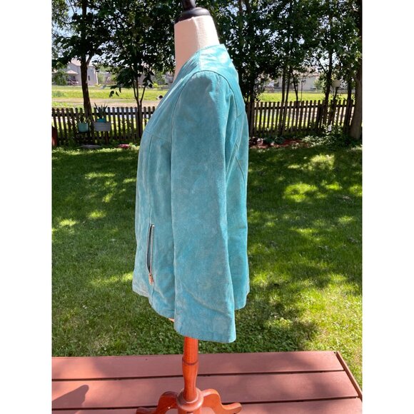 Mark Alan 2X Genuine Leather Turquoise Womens Jacket With Front Zipper Closure & - Picture 3 of 8